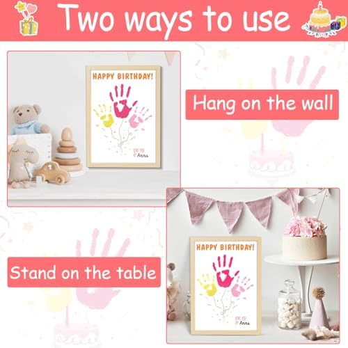 QOUBAI Birthday Handprint Balloon Art Craft DIY Kit Happy Birthday Gifts Children Adults Handprint Keepsake for Mom Father Friend Grandparent Birthdays Gift Christmas (12X16in, with Wood Frame) - Image 6