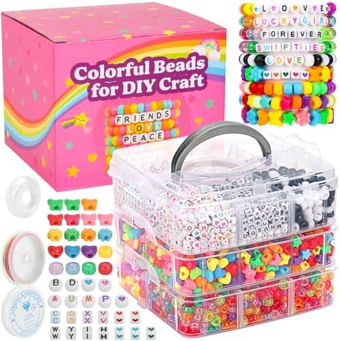 shynek 3800 Pony Beads: Bulk for Bracelets, Hair Braids & Craft - Colorful Plastic, Kandi, Star & Letter Beads for Jewelry Making by shynek