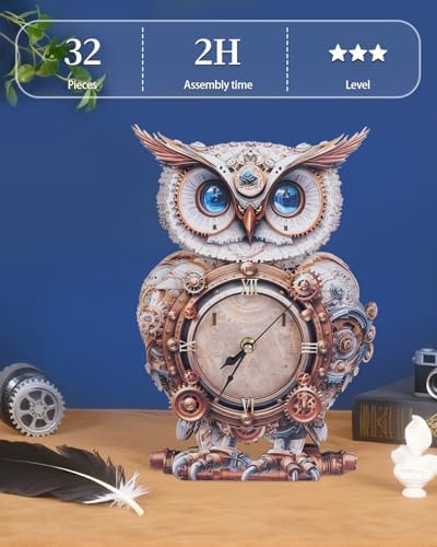 3D Puzzles for Adults-Wooden Owl Clock Puzzle DIY Wall Clock Model Kit - Image 6