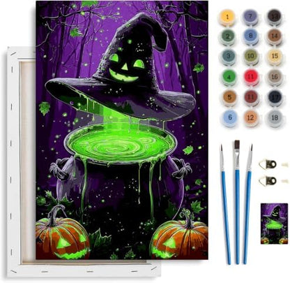 Spandrel Halloween Witch Magic Potion Paint by Numbers Kit for Adults, Witch Hat Dark Purple Forest Gothic DIY Canvas Oil Painting Wall Decor Halloween Holiday Gift, 8x12in by Unknown