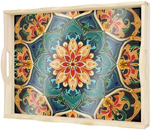 DOTSOPS DIY Diamond Painting Serving Tray with Handle for Adults 5D Diamond Art Kits for Beginners Full Drill Diamond Dots Gem Arts and Crafts Special Shape Living Room 12 x 16 Inches Mandala by DOTSOPS