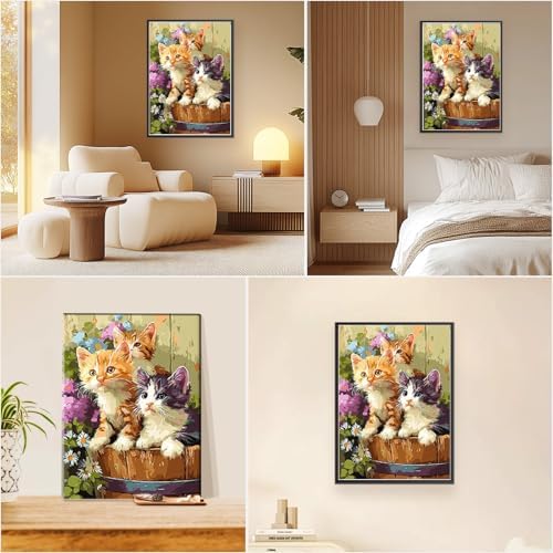 EOBROMD Framed Paint by Numbers Kits for Adults with Wooden Easel, Several Cats DIY Kits Crafts for Beginner on Stretched Canvas, 3 Brushes and Acrylic Paint for Home Decor 10x14 Inch - Image 7