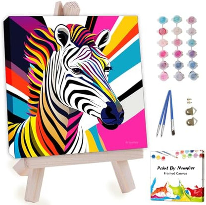 Artunion Framed Paint by Numbers Kit for Adults Beginners & Kids Ages 8-12,Colorful Zebra Paint by Number with Frame,Animal Paint by Numbers Kit on Canvas 10 * 10 Inch Without Easel by ArtunionDriect