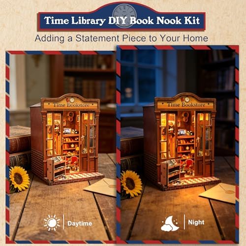 DIY Book Nook, Miniature House Kit with LED Lights - Timeless Bookstore - Image 5
