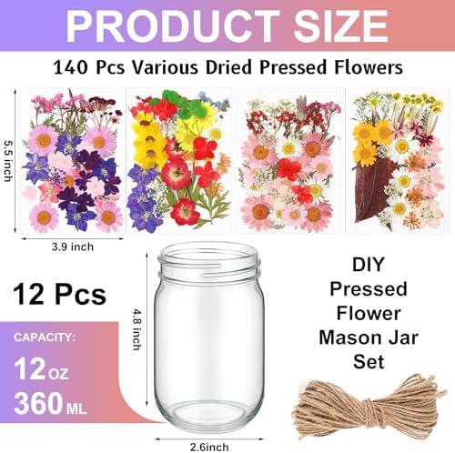 Tinideya 154 Pcs DIY Pressed Flowers Mason Jar Set Dried Flower Centerpiece - Image 2