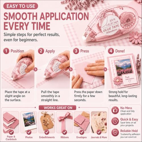 MARCADORUS Glue Tape Roller, Double Sided Tape Scrapbook 4 Pack Extra Long - Image 7