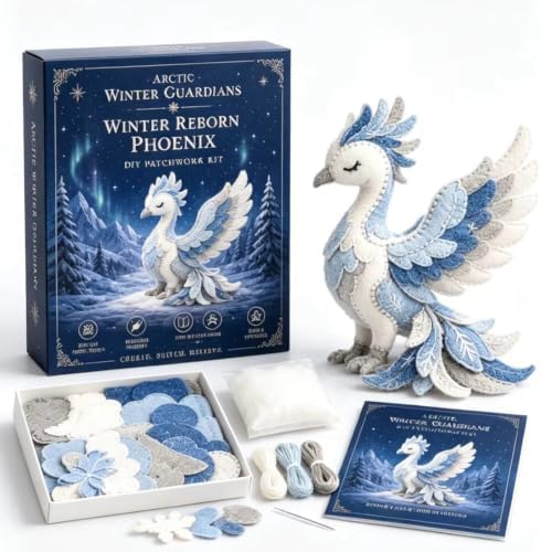 Winter Guardians DIY Patchwork Kit, Felt Animal Sewing Kit for Adults & Beginners, 3D Stuffed Mythical Creature Needle and Thread Kit Craft Sewing Project Kits fo (Aurora Phoenix) by Unknown