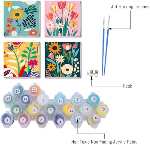 FQOVKYN 4 Pack Paint by Numbers Kit for Adults with Frame Flower Easy, Abstract Art Floral Framed Painting by Numbers on Canvas, DIY Acrylic Watercolor Oil Paint Kits for Home Decor 8 x 8 Inch - Image 3
