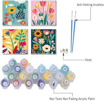 FQOVKYN 4 Pack Paint by Numbers Kit for Adults with Frame Flower Easy, Abstract Art Floral Framed Painting by Numbers on Canvas, DIY Acrylic Watercolor Oil Paint Kits for Home Decor 8 x 8 Inch - Image 3