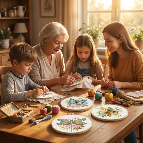 3 Pack Cross Stitch Kits for Beginners-Insects and Flowers,with Hoop 8x8in - Image 7