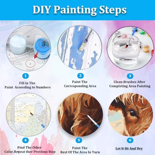 Artunion Framed Paint by Numbers Kit for Adults Beginners & Kids Ages 8-12,Highland Cow Paint by Number with Frame,Cow Animal Paint by Numbers Kit on Canvas 10 * 10 Inch Without Easel - Image 6