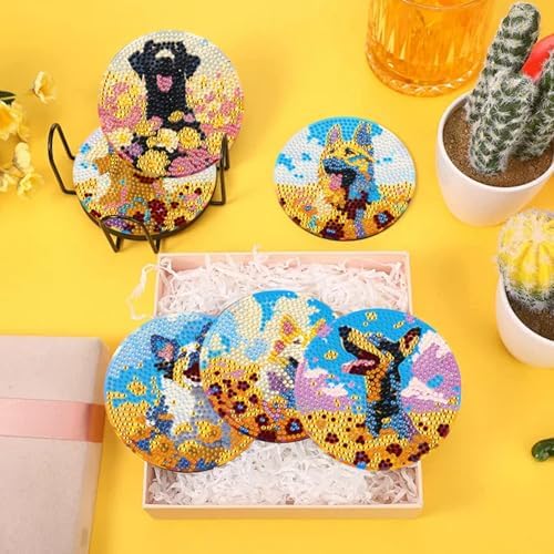 EWJRNSF 10 PCS Dog Diamond Art Coasters DIY Kit with Holder for Adults - Image 3