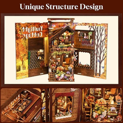 TOYQI Book Nook Kit for Adult, DIY Miniature Dollhouse Kit,Twilight Cottage - Image 3