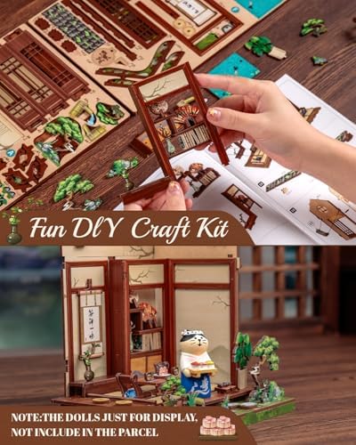 Cutefun Book Nook Kit - DIY Miniature House Kit for Adults, Teens and Beginners, Japanese Tea Room Booknook Tiny House Bookshelf Decor 3D Wooden Puzzles, Gifts for Friends and Family (Tea House) - Image 6