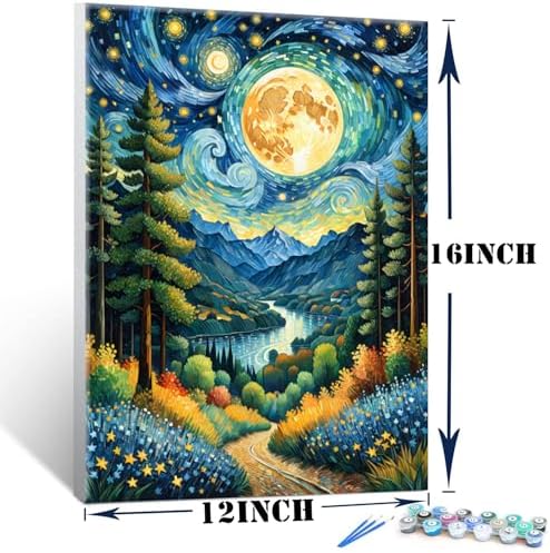 Lovepefe Moon Paint by Numbers Kit for Adults Beginner Landscape Adult Paint by Number Kits On Canvas with Frame DIY Oil Painting Kits for Gift Home Wall Decor 12x16 Inch - Image 5