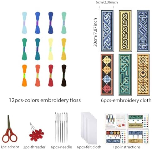FREEBLOSS 6 Set Cross Stitch Bookmark Kit Cross Stitch Kit Celtic Knots Stamped Embroidery Bookmark with Instruction Cross Stitch Kits for Adults DIY Bookmark Kit 8.66''x3.15'' - Image 2