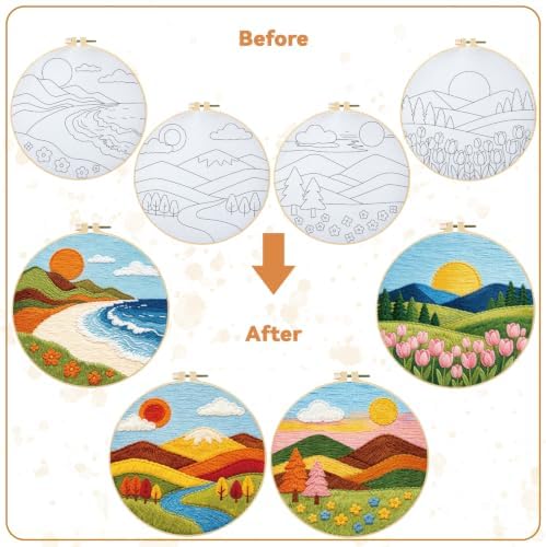 BEUNITONE 4 Set Embroidery Kit for Adults Beginner with Hoops & Instruction - Image 2