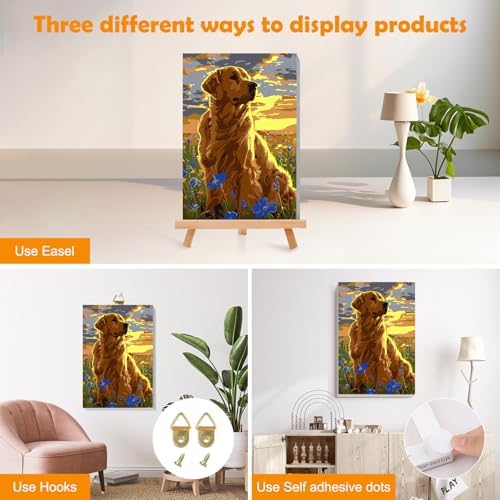 MOGTAA Paint by Numbers Kit for Adults with Frame, Dog Paint by Number Canvas, Flowers Scenery Paint by Numbers with Easel, DIY Animal Oil Painting Kit for Home Wall Decor 8 x 12 Inch - Image 3