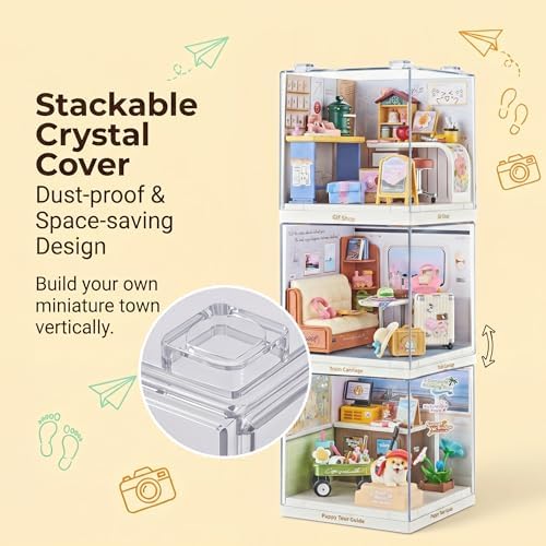 Puppy Tour Guide Miniature House Kit, Durable Plastic DIY Dollhouse with Dog Figure & Travel Scene, Stackable Transparent Dust Cover, Creative Desktop Decor for Adults Teens - Image 5
