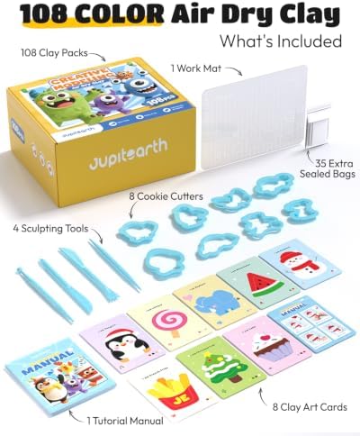 JUPITEARTH Air Dry Clay for Kids, 108 Colors Modeling Clay Kit - Image 3