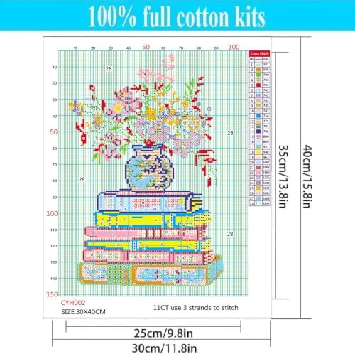 Vintage Floral Book Stack Stamped Cross Stitch Kits for Beginners Adults - Image 6