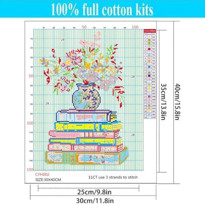 Vintage Floral Book Stack Stamped Cross Stitch Kits for Beginners Adults - Image 6