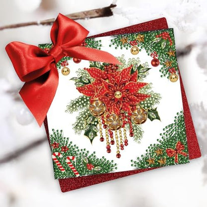 Christmas DIY Diamond Greeting Cards Set, 5D DIY Diamond Art Painting Christmas Style Greeting Card, DIY Christmas Card Making Kits for Family Friends Handmade Gift-#16-Poinsettia - Image 2