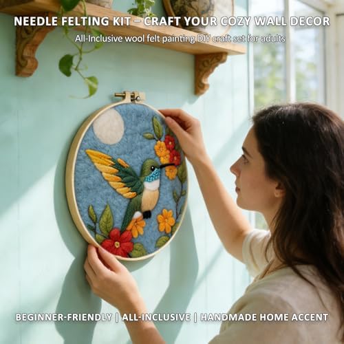 Zovylks Needle Felting Kit for Adults, 7.9 Inch Wool Felt Painting DIY Craft Set for Beginners, Needle Felt Starter Kit with Picture Frame, Foam Pad, Finger Cot (Hummingbird) - Image 4