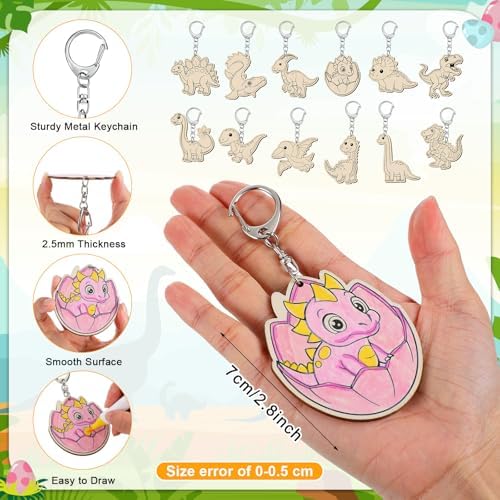 Trnayi 36 Pcs Dinosaur Unfinished Wood Keychain DIY Craft - Image 2