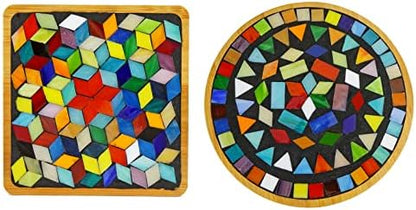 Lanyani 2 Sets of DIY Mosaic Craft Kits Mosaic Tiles Coaster Kit Make Your Own Mosaic Project Handmade Craft Set with Stained Glass Mosaic Tile Pieces for Decoration and Gift by LanyaniArtGlassMosaics