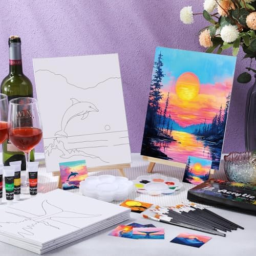 Cholemy 36 Pcs Paint and Sip Kit Gift for Adults 8''x10'',Sunset Style - Image 2
