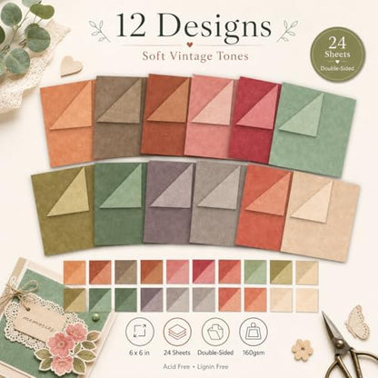 Aesthetic Paper Pad for Journaling 6x6 Double Sided, Warmth Patterned Paper Pack - Decorative Craft Cardstock & Scrapbooking Supplies for Card Making, Junk Journal Ephemera, Mini Albums - Image 3