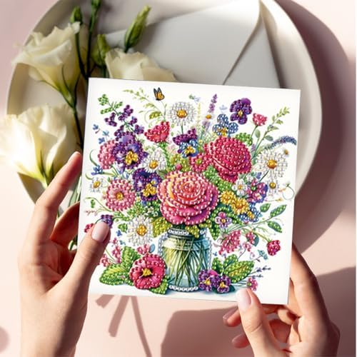 Diamond Art Cards with Envelopes–6PCS DIY Diamond Painting Greeting Cards Kit | Card Making Kit with Bling for Adults & Beginners | Birthday,Holiday & Thank You Cards (Bouquet) - Image 3