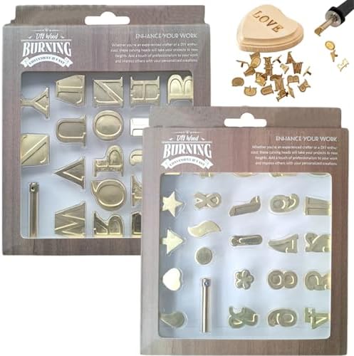 51Pcs Wood Burning Kit, Brass Wood Burning Letters Creative DIY Wood Burning/Carving Set Decorative Wood Burning Letters for Embossing Craft Making, Wood Burning Kit by Peosaard