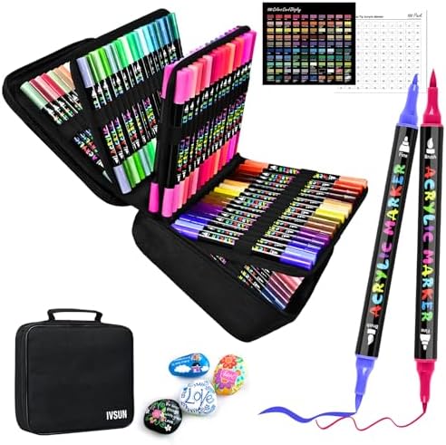 IVSUN 100 Colors Acrylic Paint Pens, Water-Based Dual Tip Paint Markers by IVSUN