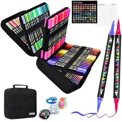 IVSUN 100 Colors Acrylic Paint Pens, Water-Based Dual Tip Paint Markers by IVSUN