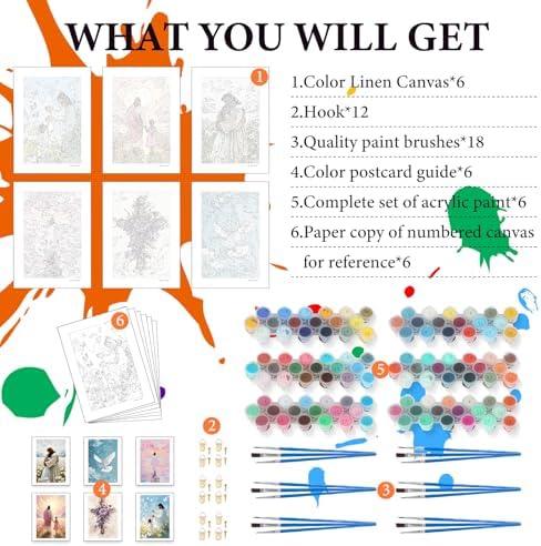 6 Pack Paint by Numbers Kit for Adults Jesus, Without Frame 10x14 Inch - Image 4