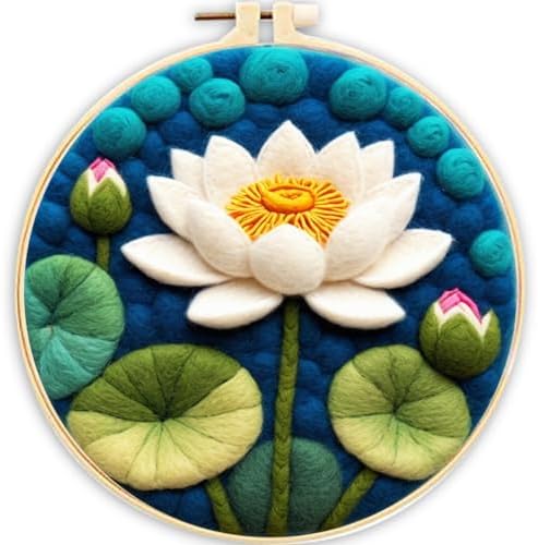 CaptainCrafts Needle Felting Kit, Wool Felt Supplies, Embroidery Hoops, Wool Painting Tools Needle Felting Starter Kit for DIY Decoration (White Lotus) by CaptainCrafts