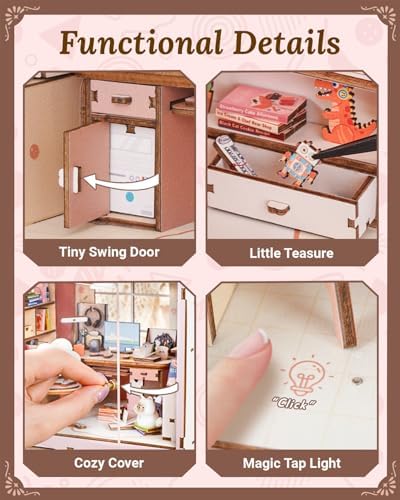 DIY Miniature House Kit-Study Room, 3D Wooden Puzzles with LED Light - Image 5