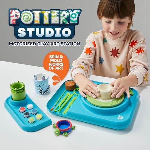 Discovery™ Pottery Studio Motorized Clay Art Station – Complete Set with Pottery Wheel, 3 Molds, Tools, Paints, & Air-Dry Clay for Kids| Arts and Crafts Toy for Boys Girls| Art Supplies Activity Kit - Image 2