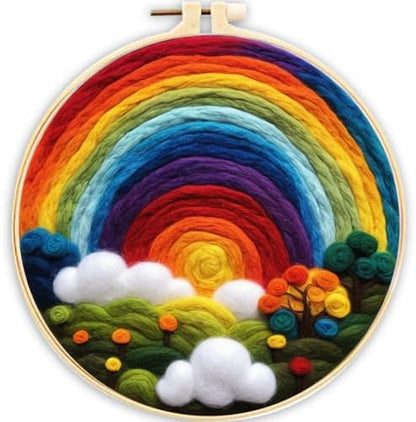 CaptainCrafts Needle Felting Kit, Wool Felt Supplies, Embroidery Hoops, Wool Painting Tools Needle Felting Starter Kit for DIY Decoration (Rainbow Clouds) by CaptainCrafts