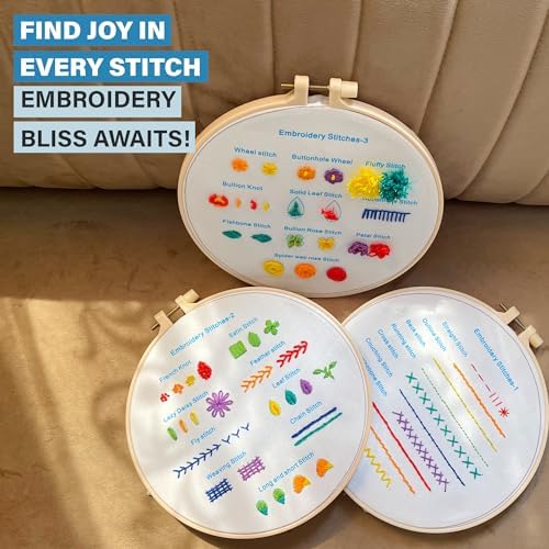 Beginner Embroidery Kit – Learn 28 Stitches – DIY Embroidery Set with 3 Hoops, Stamped Patterns, Needles, Scissors, Thread – Complete Cross Stitch Kit for Adults, Teens, Beginners & Crafters - Image 6