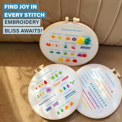 Beginner Embroidery Kit – Learn 28 Stitches – DIY Embroidery Set with 3 Hoops, Stamped Patterns, Needles, Scissors, Thread – Complete Cross Stitch Kit for Adults, Teens, Beginners & Crafters - Image 6