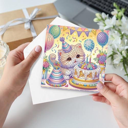 6-Pack Pets Birthday Diamond Painting Greeting Card Kits, Special Shaped Diamonds Painting, DIY Handcraft for Relatives and Friends with Wishes,Unique Design Crafting for Birthday Cards - Image 5