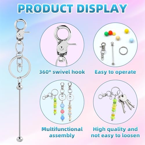 20 Pcs Beadable Keychains Bulk Kit – DIY Keychain Making Supplies with Metal Blanks for Crafts, Jewelry, Charms, Custom Projects – Blank Chain Bars for Beaded Keychain Design (Silver) - Image 3