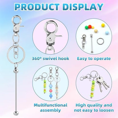 20 Pcs Beadable Keychains Bulk Kit – DIY Keychain Making Supplies with Metal Blanks for Crafts, Jewelry, Charms, Custom Projects – Blank Chain Bars for Beaded Keychain Design (Silver) - Image 3