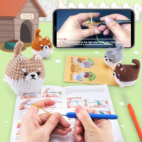 Crochet Kit for Beginners- 4 PCS Fat Shiba Inu Crochet Kits for Adults, 4PCS Corgi Dog Crochet Animal Kit with Step-by-Step Video Tutorials, Yarn, Crochet Hook, Instructions DIY Knitting Kit - Image 2