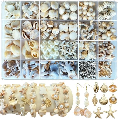 610Pcs Ocean Beads for Bracelets Making Kit, Shell Beads for Jewelry Making, Imitation Boho Shell Turtle Starfish Shape Sea Beach Bead Charms for Summer Sea Dangle Pendant Earring DIY Craft Necklace by JJzxwish