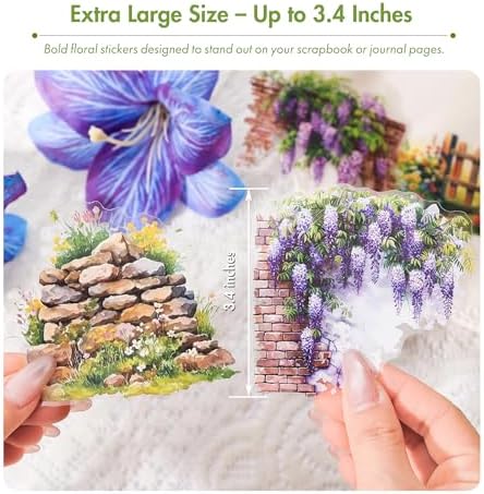 3.4" Large Flower Stickers for Scrapbooking – 60PCS Waterproof Wall &Floral Stickers for Journaling, Junk Journal Supplies, Card Making, DIY Crafts & Bullet Journal Planner - Image 4