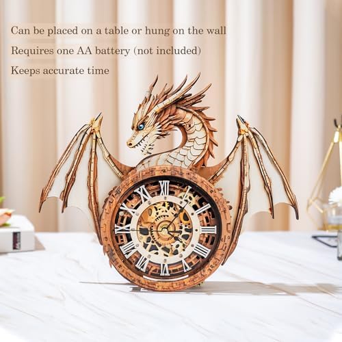 3D Wooden Puzzles for Adults – Dragon Clock 3D Puzzles Art and Craft Kits, Unique Shape Wood Clock for Adults, Handmade Model Building Kit DIY Hobbies, Gifts for Family, Wall Art Home Decor - Image 5